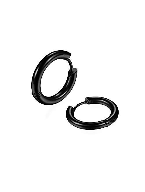 316L Surgical Stainless Steel Huggie Hoop Earrings 6mm/8mm/10mm/11mm/12mm/14mm Hypoallergenic Earrings Hoop Cartilage Helix Lobes Hinged Sleeper Earrings for Men Women