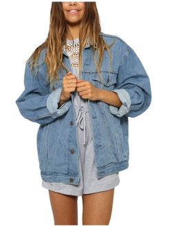 Eliacher Women's Boyfriend Denim Jacket Long Sleeve Loose Jean Jacket Coats