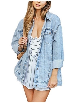 Eliacher Women's Boyfriend Denim Jacket Long Sleeve Loose Jean Jacket Coats