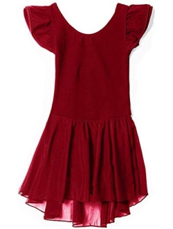 MdnMd Girls' Flutter Sleeve Skirted Leotard