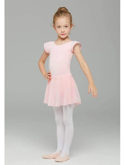 MdnMd Girls' Flutter Sleeve Skirted Leotard