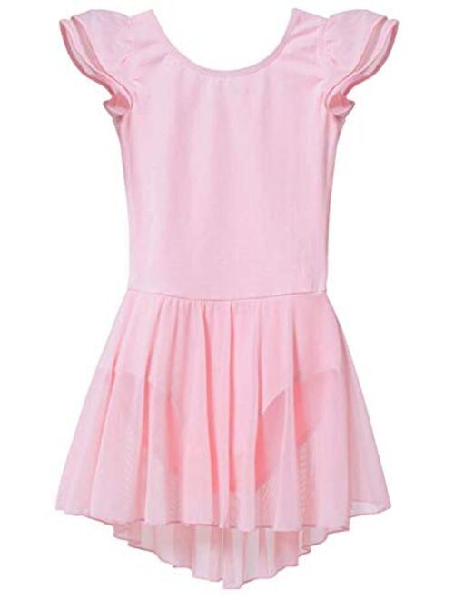 MdnMd Girls' Flutter Sleeve Skirted Leotard