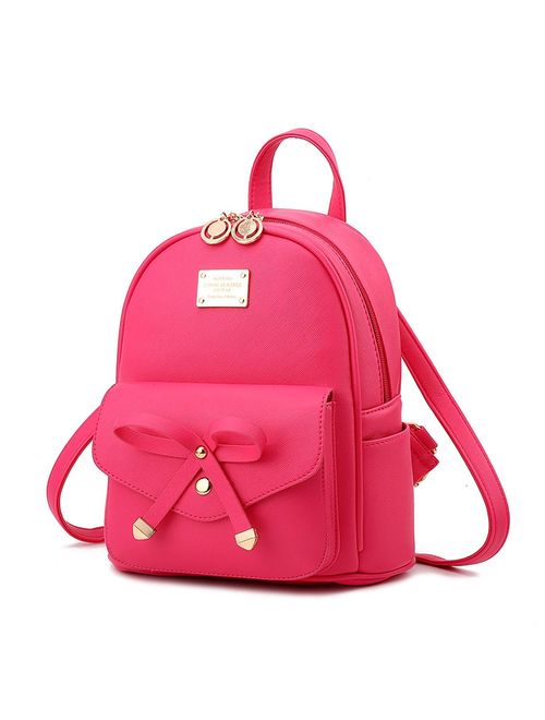 Girls Leather Mini Backpack Purse Cute Bowknot Fashion Small Backpacks Purses for Teen Women