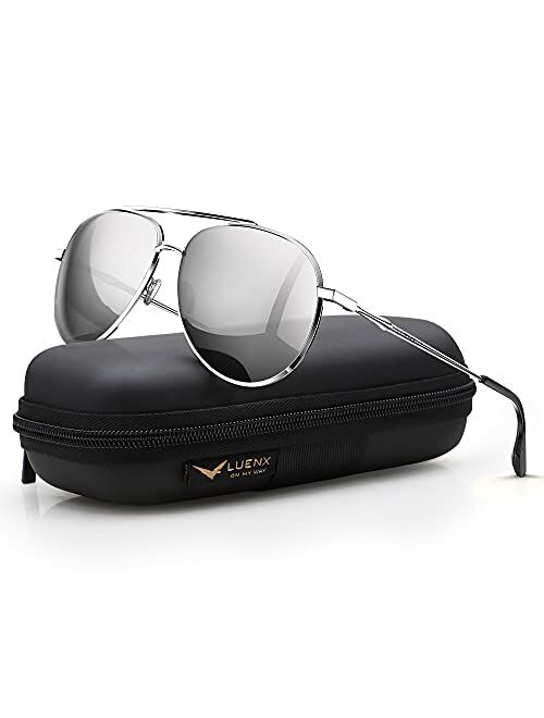 LUENX Aviator Sunglasses for Women Polarized Mirror with Case - UV 400 Protection 60MM