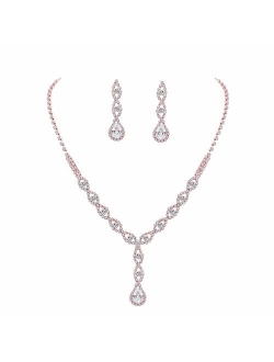 UDORA Rhinestones Necklace Earrings Jewelry Sets for Bridal Wedding Party