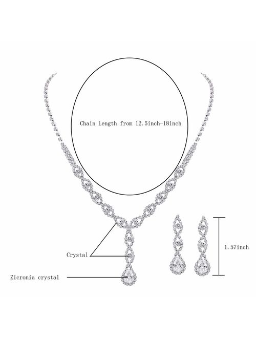 UDORA Rhinestones Necklace Earrings Jewelry Sets for Bridal Wedding Party