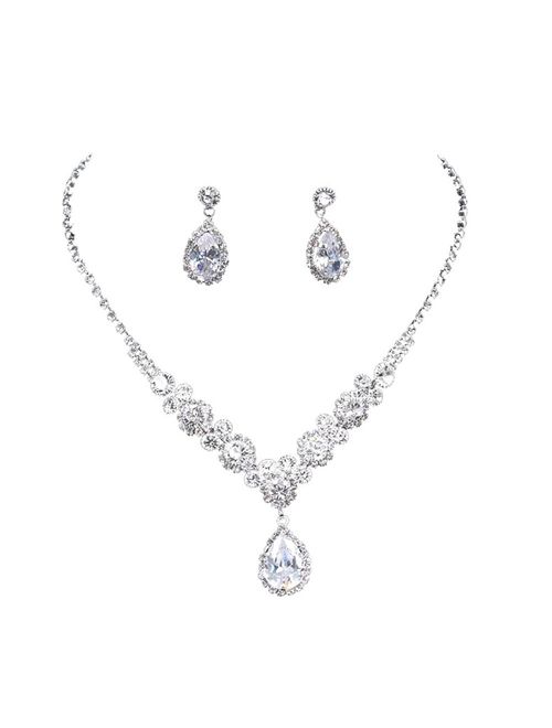 UDORA Rhinestones Necklace Earrings Jewelry Sets for Bridal Wedding Party