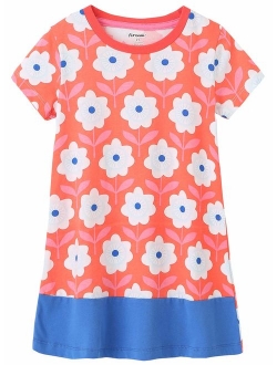 Fiream Girls Summer Casual Dresses Cotton Short Sleeves Flower Dresses