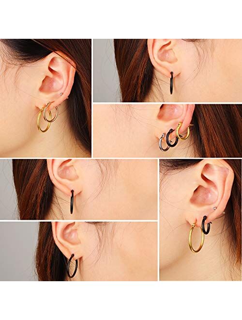 LOYALLOOK Stainless Steel Rounded Small Hoop Earrings Set for Women Nickel Free