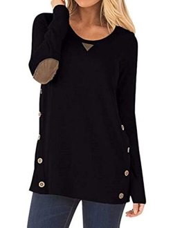 HARHAY Women's Long Sleeve Faux Suede Casual Blouse Tunic Shirt Tops