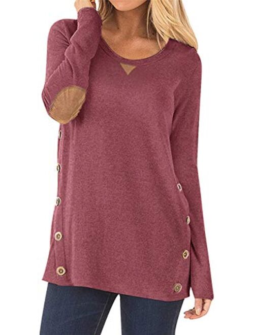 HARHAY Women's Long Sleeve Faux Suede Casual Blouse Tunic Shirt Tops