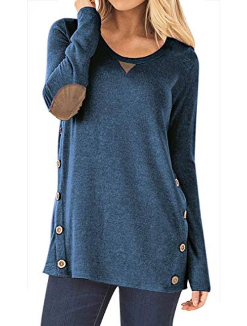 HARHAY Women's Long Sleeve Faux Suede Casual Blouse Tunic Shirt Tops