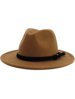 Lisianthus Men & Women Vintage Wide Brim Fedora Hat with Belt Buckle