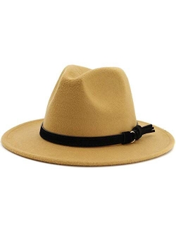 Lisianthus Men & Women Vintage Wide Brim Fedora Hat with Belt Buckle