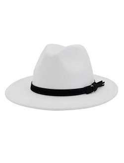 Lisianthus Men & Women Vintage Wide Brim Fedora Hat with Belt Buckle