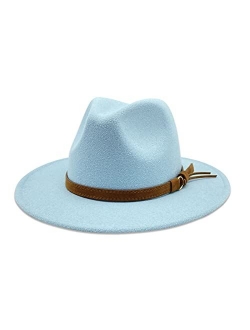 Lisianthus Men & Women Vintage Wide Brim Fedora Hat with Belt Buckle