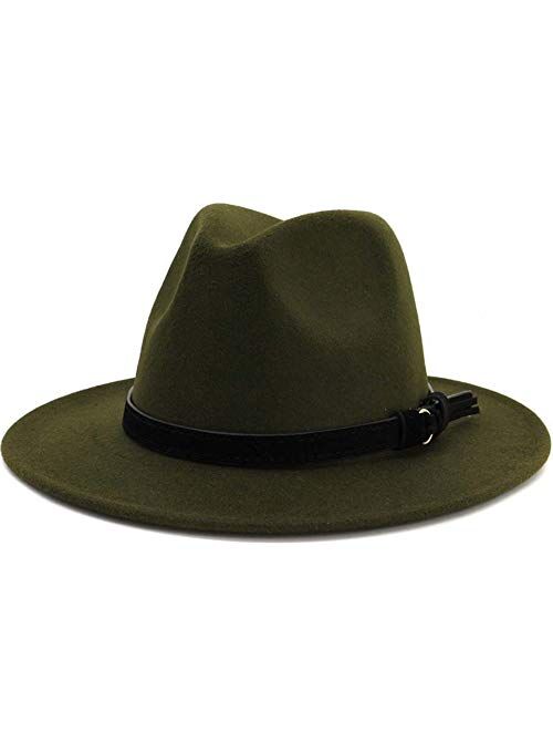 Lisianthus Men & Women Vintage Wide Brim Fedora Hat with Belt Buckle