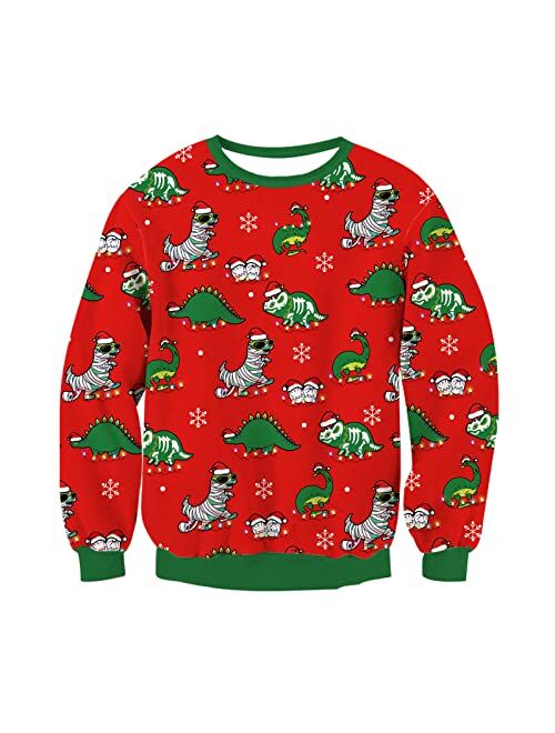 Funnycokid Kids Ugly Christmas Fleece Sweatshirt Boys Girls 3D Print Xmas Pullover Jumper 4-16Y