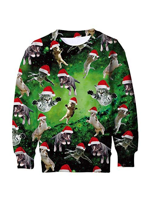 Funnycokid Kids Ugly Christmas Fleece Sweatshirt Boys Girls 3D Print Xmas Pullover Jumper 4-16Y