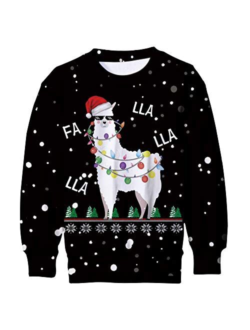 Funnycokid Kids Ugly Christmas Fleece Sweatshirt Boys Girls 3D Print Xmas Pullover Jumper 4-16Y