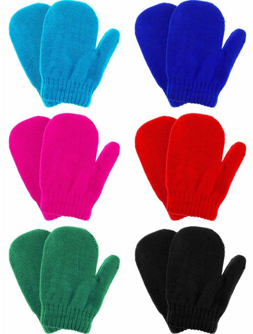 6 Pairs Winter Warm Knitted Mittens Gloves Stretch Mittens for Christmas Party Kids Toddler Supplies