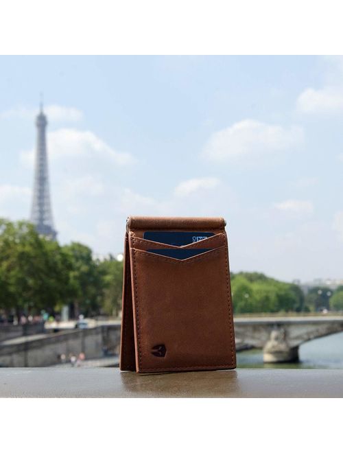 RFID Blocking Slim Minimalist Front Pocket Wallet, Money Clip, 9 Slots, Leather