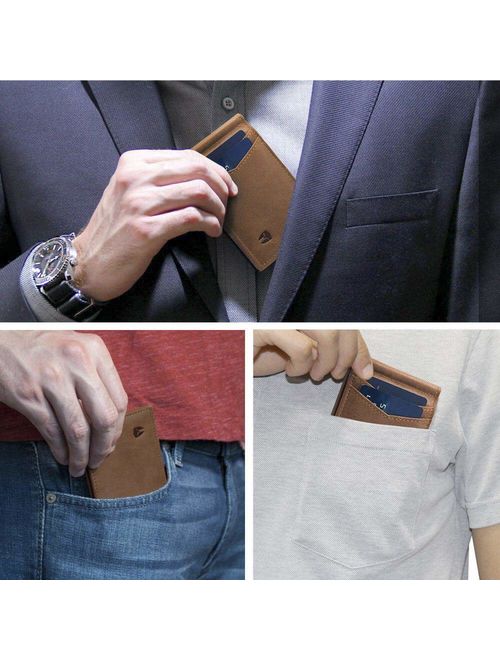 RFID Blocking Slim Minimalist Front Pocket Wallet, Money Clip, 9 Slots, Leather