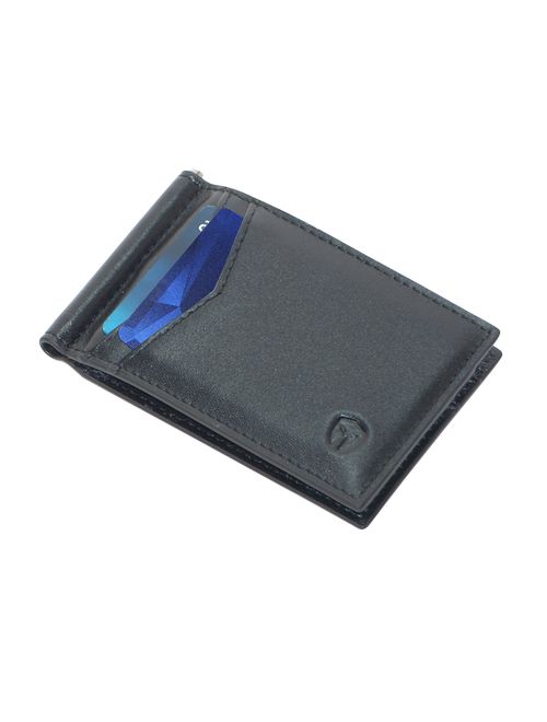 RFID Blocking Slim Minimalist Front Pocket Wallet, Money Clip, 9 Slots, Leather