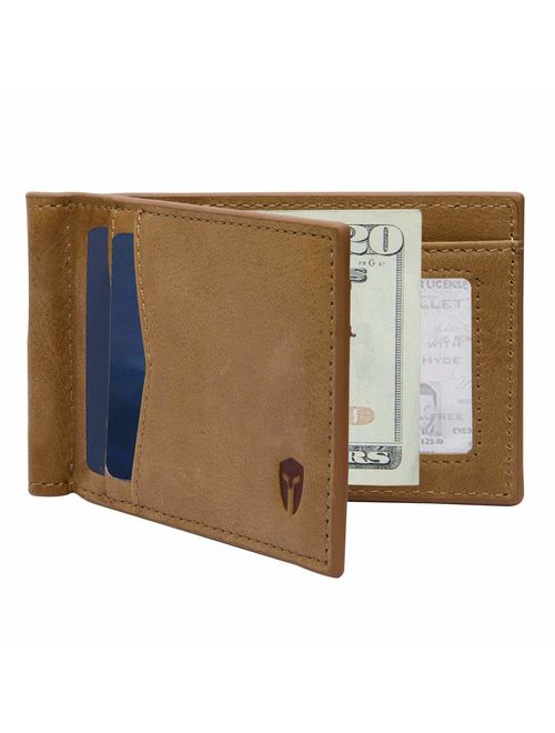 RFID Blocking Slim Minimalist Front Pocket Wallet, Money Clip, 9 Slots, Leather