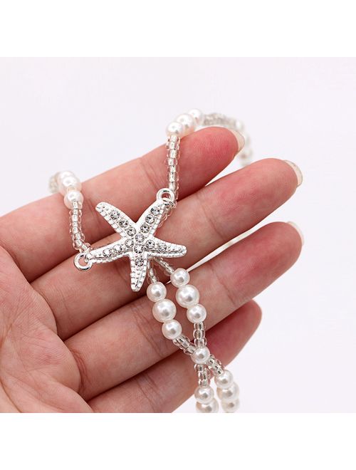 Zealmer Gudukt Boho Anklet Starfish Pearls Ankle Chain Beach Sandals Foot Jewelry