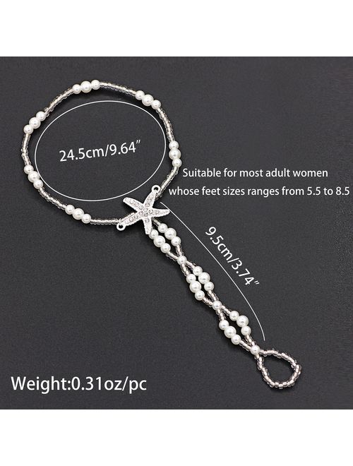 Zealmer Gudukt Boho Anklet Starfish Pearls Ankle Chain Beach Sandals Foot Jewelry