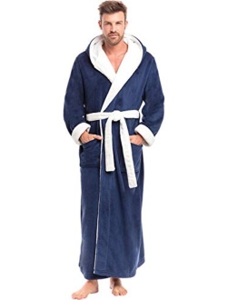 Men's Plush Fleece Robe with Hood, Warm Big and Tall Bathrobe