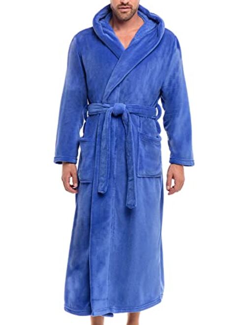 Alexander Del Rossa Men's Plush Fleece Robe with Hood, Warm Big and Tall Bathrobe