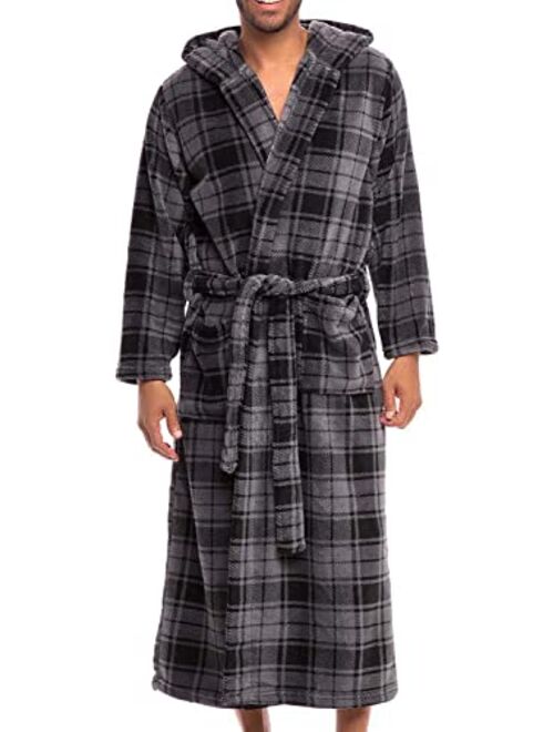 Alexander Del Rossa Men's Plush Fleece Robe with Hood, Warm Big and Tall Bathrobe