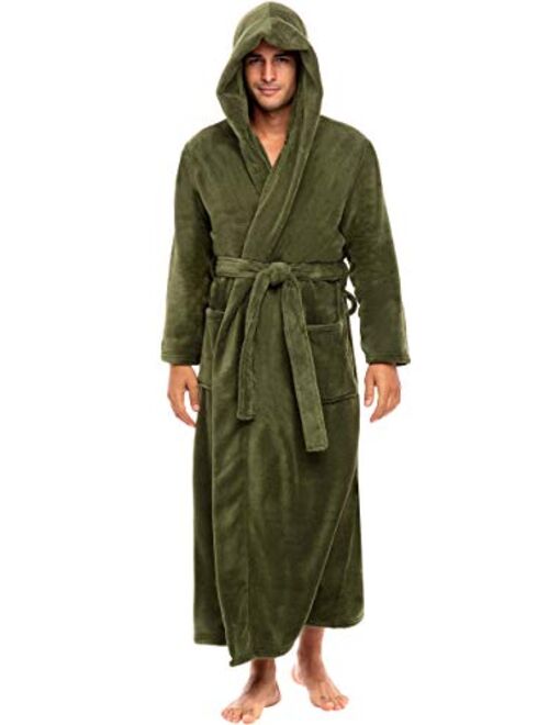 Alexander Del Rossa Men's Plush Fleece Robe with Hood, Warm Big and Tall Bathrobe