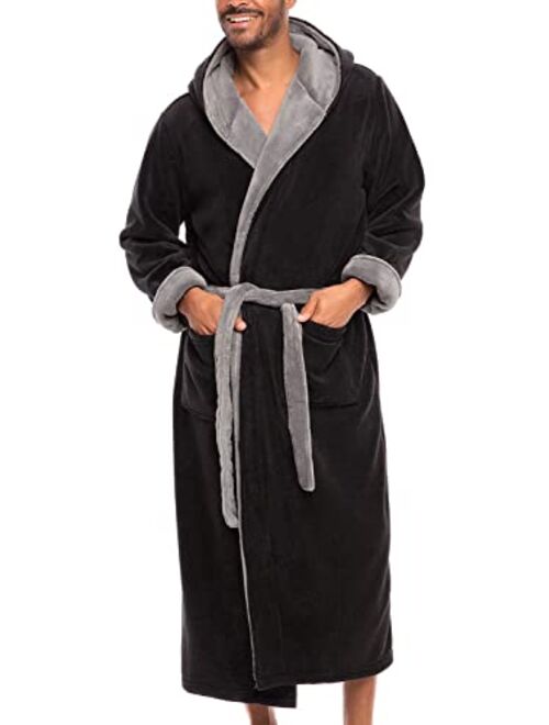 Alexander Del Rossa Men's Plush Fleece Robe with Hood, Warm Big and Tall Bathrobe