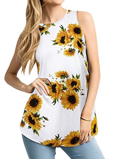 Ezcosplay Women's Round Neck Short Sleeve Floral Print Asymmetric Hem Shirt Top