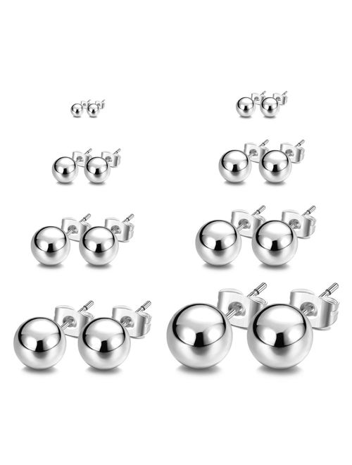 JewelrieShop Ball Earrings 316L Surgical Steel Earrings Round Ball Stud Earrings Set for Women Girls