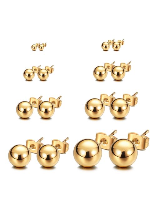 JewelrieShop Ball Earrings 316L Surgical Steel Earrings Round Ball Stud Earrings Set for Women Girls