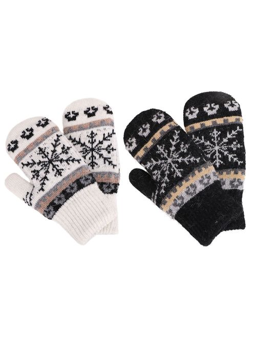 Kids Winter Warm 3 Pairs Sherpa Lined Knitted Gloves Boys Girls Mittens