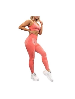 Hotexy Women's Workout Sets 2 Pieces Suits High Waisted Yoga Leggings with Stretch Sports Bra Gym Clothes