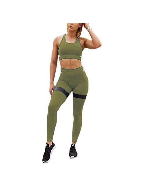 Hotexy Women's Workout Sets 2 Pieces Suits High Waisted Yoga Leggings with Stretch Sports Bra Gym Clothes