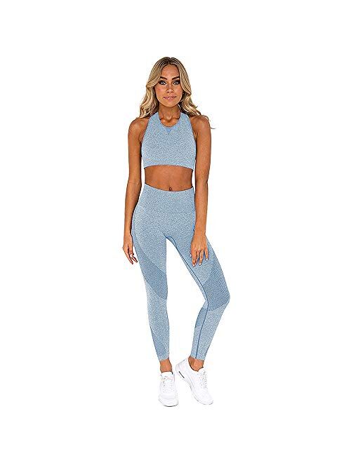 Hotexy Women's Workout Sets 2 Pieces Suits High Waisted Yoga Leggings with Stretch Sports Bra Gym Clothes