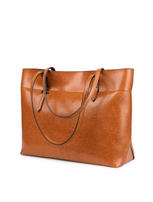 Kattee Vintage Genuine Leather Tote Shoulder Bag for Women Satchel Handbag with Top Handles