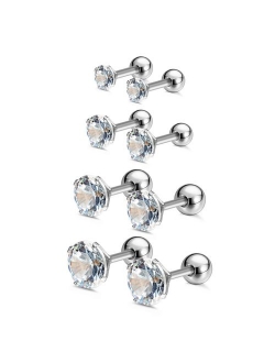 Charisma 16G Cartilage Tragus Helix Stud Stainless Steel Barbell Earrings for Women Men Toodlers Screw Back Piercing Earrings (3 Pairs/4 Pairs, 6mm Bar Length, 3mm-6mm Cu