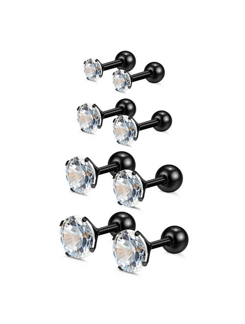 Charisma 16G Cartilage Tragus Helix Stud Stainless Steel Barbell Earrings for Women Men Toodlers Screw Back Piercing Earrings (3 Pairs/4 Pairs, 6mm Bar Length, 3mm-6mm Cu