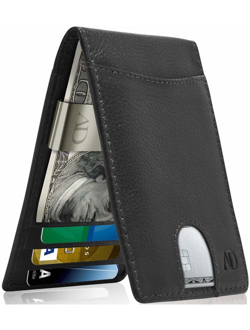 Slim Bifold Wallets For Men - Money Clip Wallet RFID Front Pocket Leather Thin Minimalist Mens Wallet Credit Card Holder