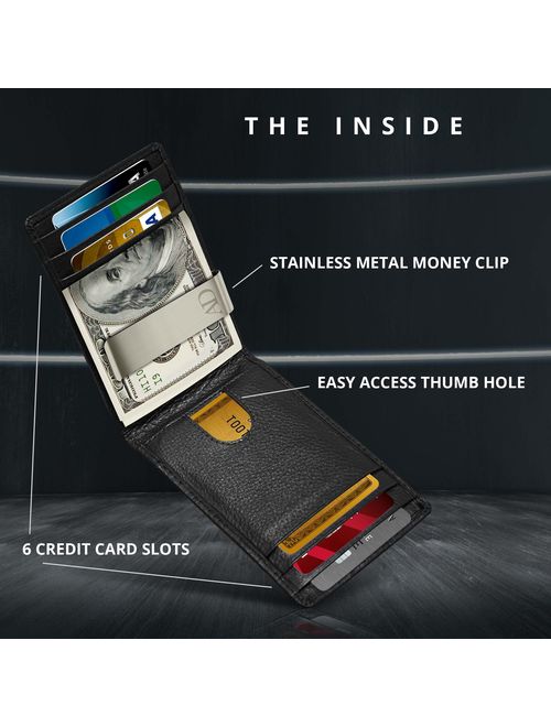 Slim Bifold Wallets For Men - Money Clip Wallet RFID Front Pocket Leather Thin Minimalist Mens Wallet Credit Card Holder