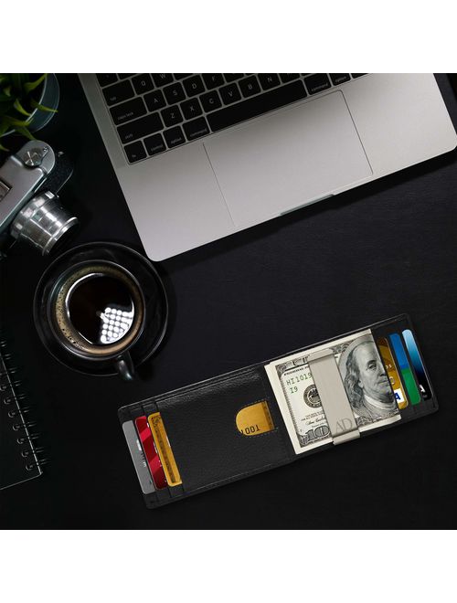 Slim Bifold Wallets For Men - Money Clip Wallet RFID Front Pocket Leather Thin Minimalist Mens Wallet Credit Card Holder