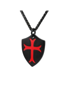 Knights Templar Cross Joshua 1:9 Shield Stainless Steel Pendant Necklace with 24 inch Chain